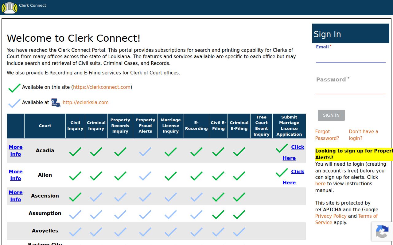 Clerk Connect login for Jackson Parish criminal court cases