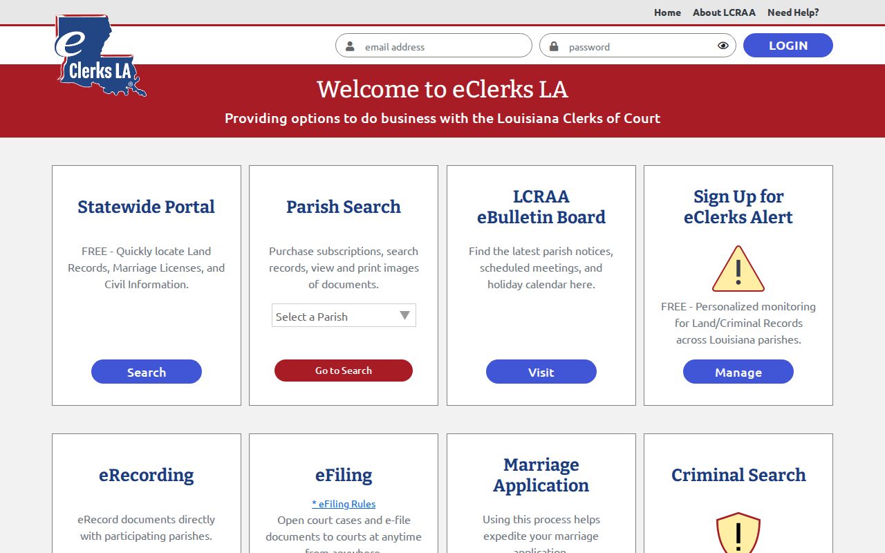 eClerks LA participating clerk portal used for parish court record access beyond Hodge mayor's court