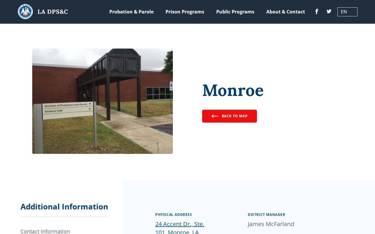 Louisiana DPS and Corrections Monroe probation and parole district serving the Hodge region