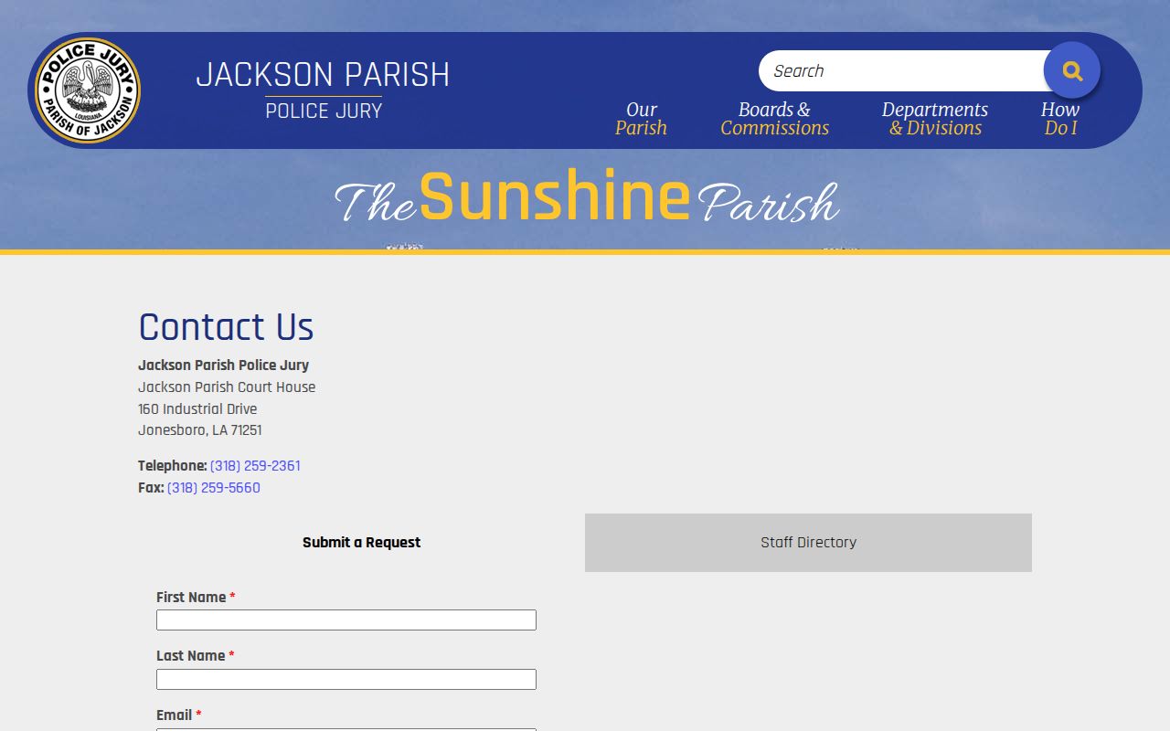 Jackson Parish Police Jury office contact directory