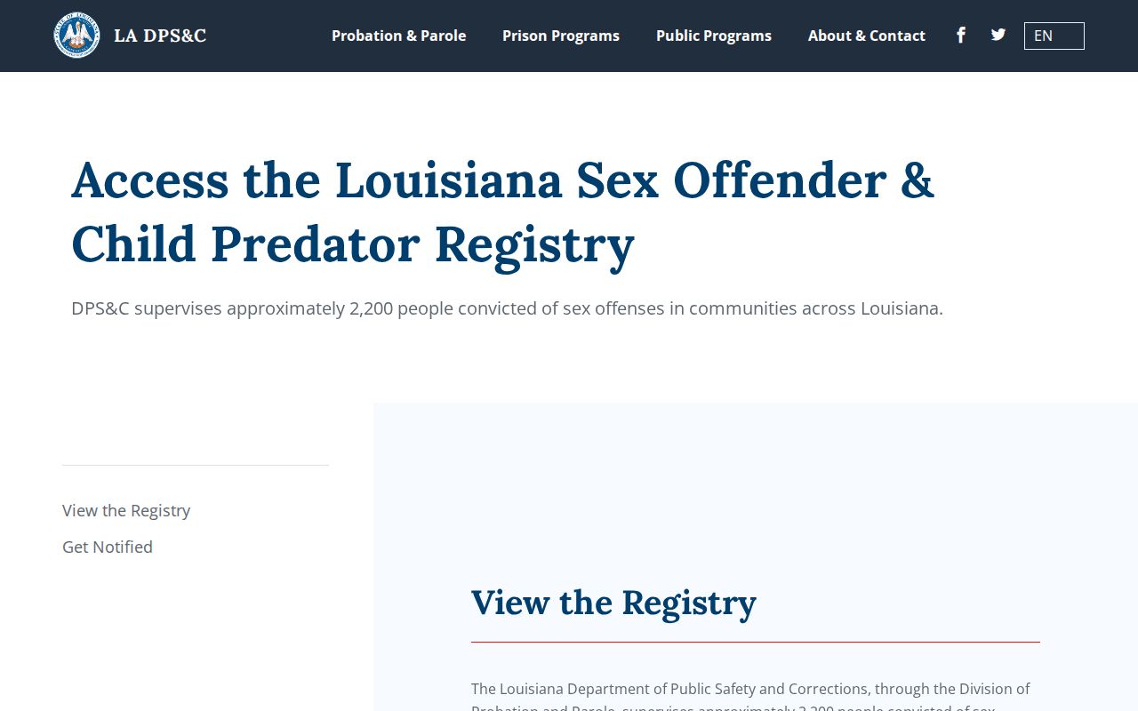 Louisiana DPS and Corrections sex offender registry overview